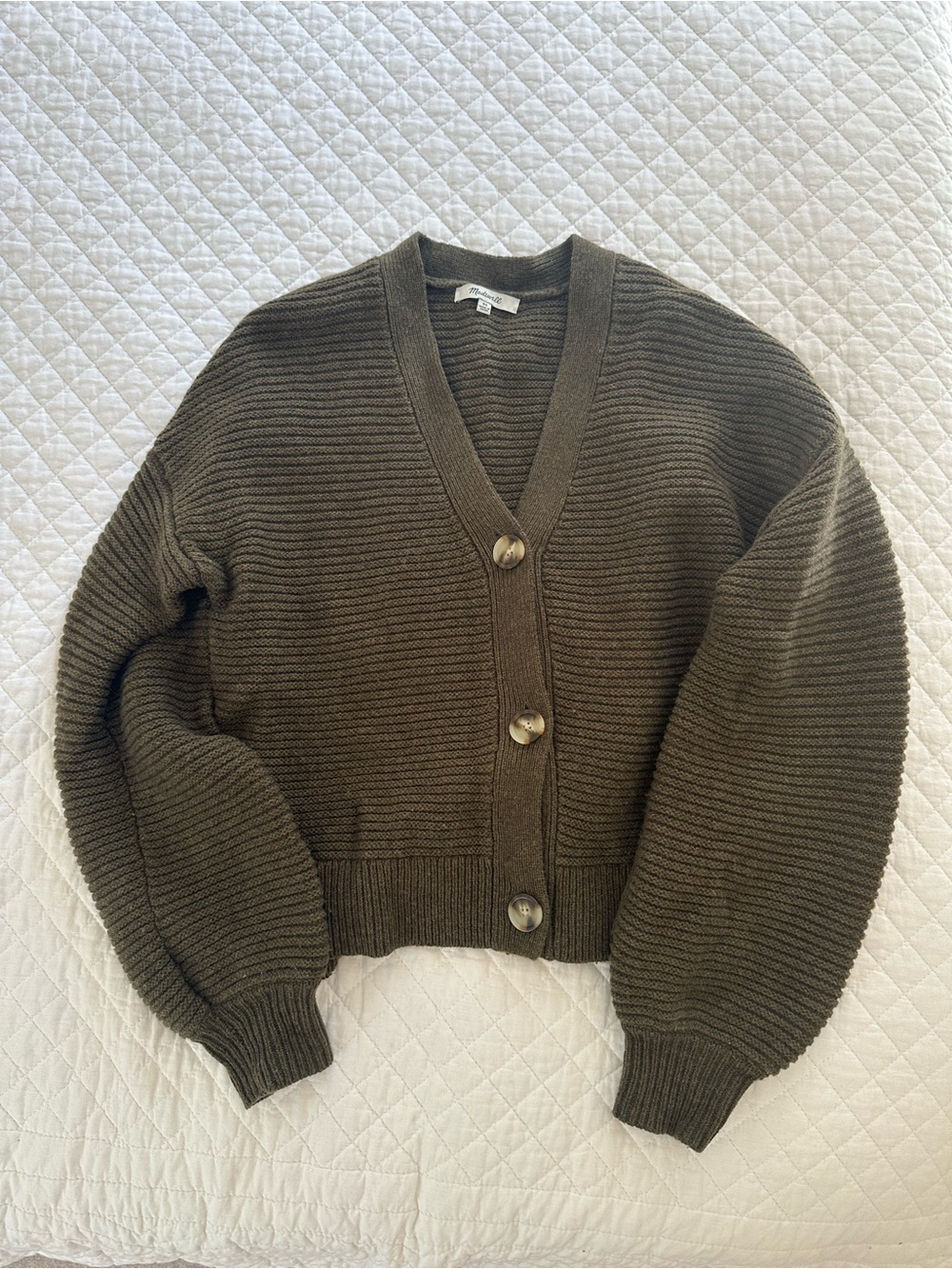 Madewell Olive Ribbed Button-Front Cardigan